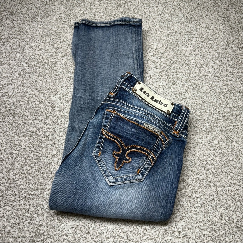 Women’s Rock Revival Polly Capri Medium Light Wash Jeans Size 28x20